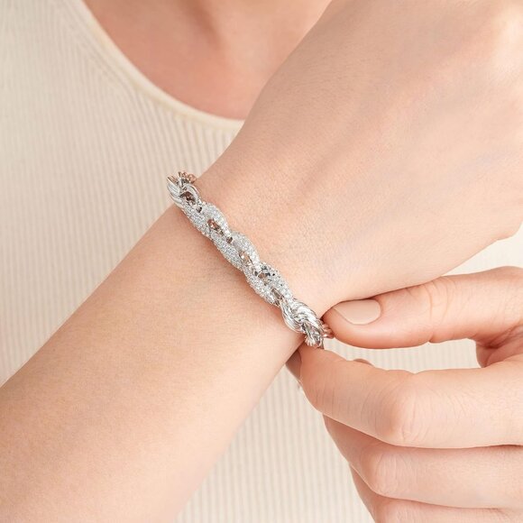 Rhodium Plated Fine Silver Cubic Zirconia Women's Rope Chain Bracelet, 10mm, 7.2 - Picture 2 of 6